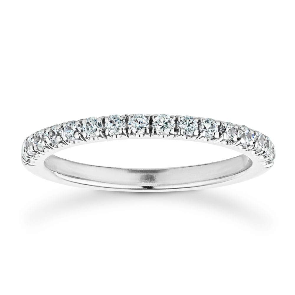 Stackable Milgrain Lace Diamond Wedding Band 14K White Gold / Natural