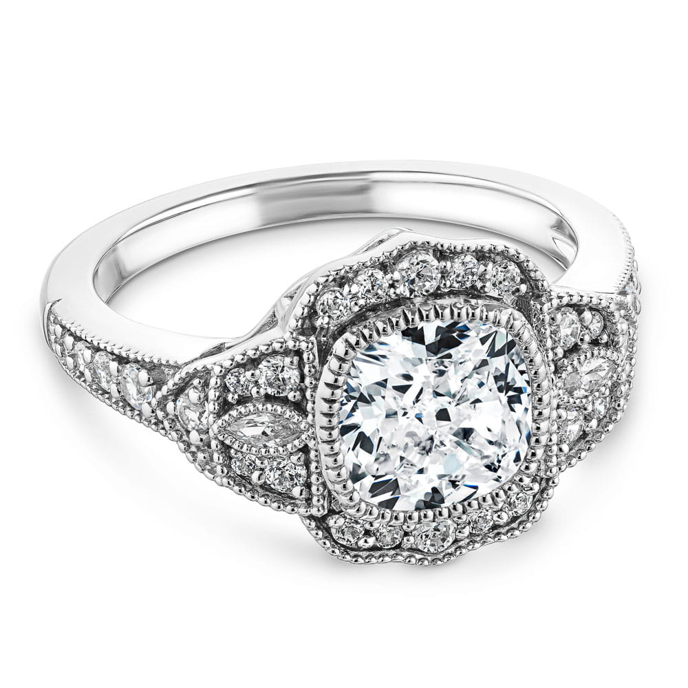 Round cut white sapphire ring vintage white sapphire engagement ring 1 –  WILLWORK JEWELRY
